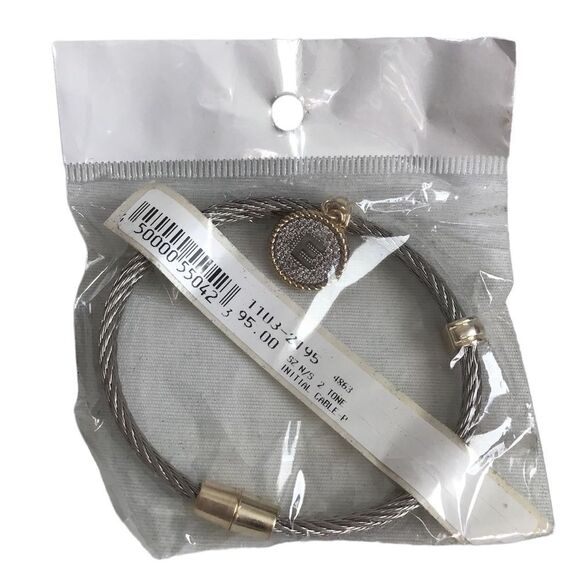 Silver Cable Initial E Bracelet Two Tone Magnetic Closure - Picture 5 of 5
